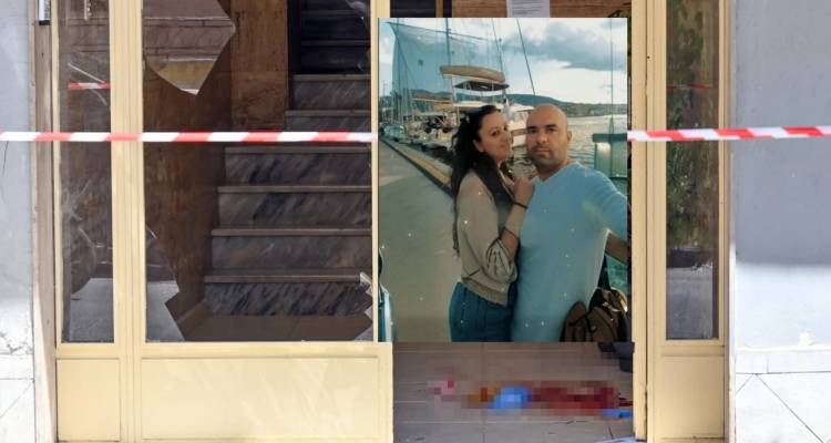Η είσοδος της πολυκατοικίας στο Βόλο όπου έγινε το φονικό -Δεξιά ο συζυγοκτόνος και το θύμα -Φωτογραφία: Intimenews/ΧΑΝΤΖΗΠΟΛΙΤΗΣ ΝΙΚΟΣ 
