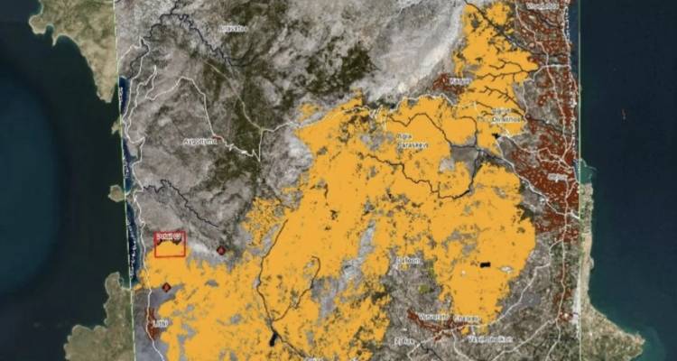 Η δορυφορική αποτύπωση της πυρκαγιάς στη Χίο –Πάνω από 40.000 στρέμματα έχουν καεί