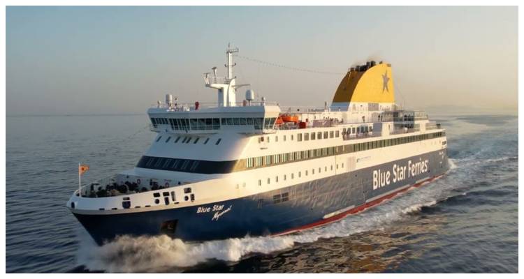 Blue Star Myconos: &Alpha;&nu;&alpha;&chi;&omega;&rho;&epsilon;ί &alpha;&pi;ό &Theta;&epsilon;&sigma;&sigma;&alpha;&lambda;&omicron;&nu;ί&kappa;&eta; &pi;&rho;&omicron;&sigmaf; &Lambda;ή&mu;&nu;&omicron;